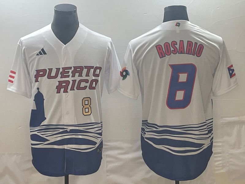 Men 2023 World Cub Puerto Rico #8 Rosario White Nike MLB Jersey5